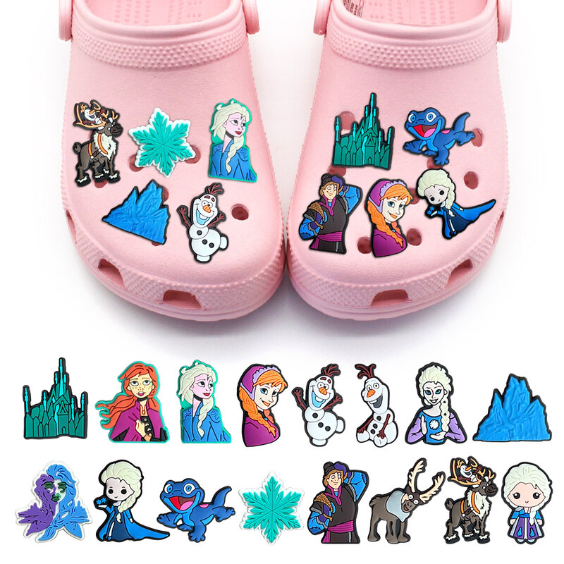 MINISO-PVC Anime Princess Shoe Charms para Crianças, Desenhos Animados da Disney, DIY, Elsa, Olaf, Acessórios, Decorar, Meninas, Festa de Natal, Presentes Adoráveis, 1Pc