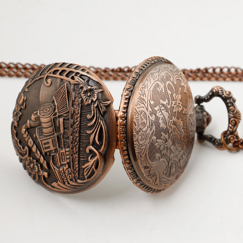Train Locomotive Engine Quartz Pocket Watch Retro Necklace Pendant Chain Best Gifts for Men Women Creative Collectibles