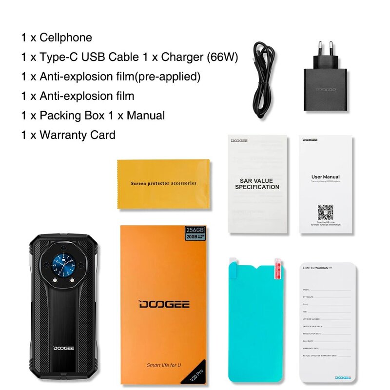 DOOGEE-S110 Tela traseira robusta, 12GB + 256GB, tela FHD Waterdrop de 6,58 ", Helio G99 Octa Core, carregamento rápido 66W, bateria 10800mAh