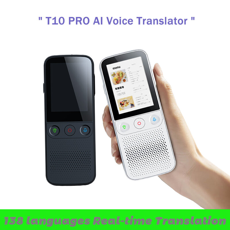 T10 Pro AI Penerjemah Suara Real-Time Simultan Terjemahan Online 137 Bahasa 2.4 Inci Hotspot Penerjemah Cerdas