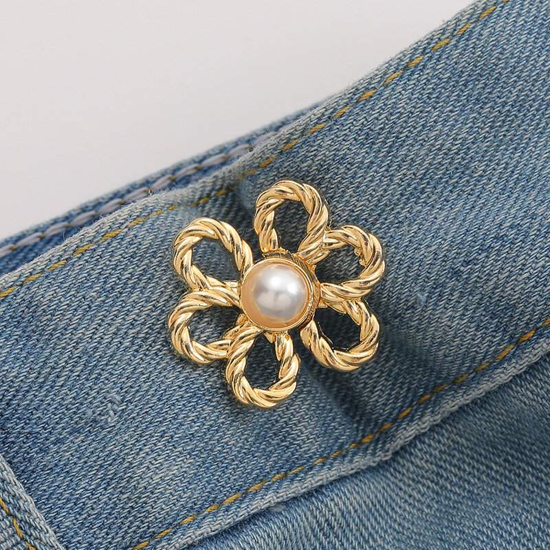 New Handmade Flowers Pants Button Waist Tightening Clip Adjustable Clasp for Jeans Detachable Buckle Pin Accessories Skirt Women