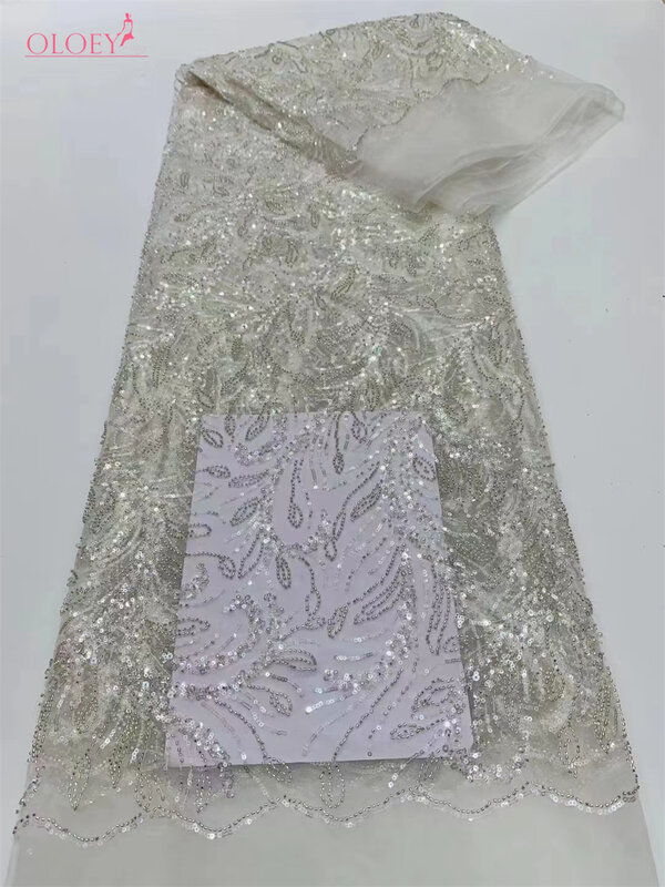 2024 mode kain renda manik-manik bordir Prancis Nigeria Afrika dengan kain renda payet untuk gaun pernikahan