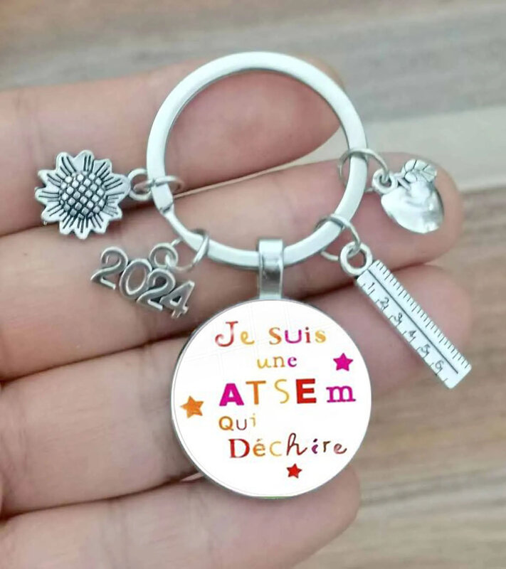 New Merci Maitresse Teacher Keychain 25mm Glass Dome Thank You For Your Keychain Teacher'S Day Gift Jewelry Gift