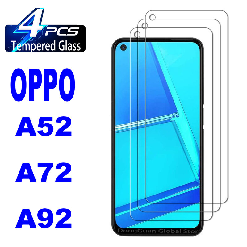 Vidrio templado para OPPO A52, A72, A92, Protector de pantalla, 2/4 unidades