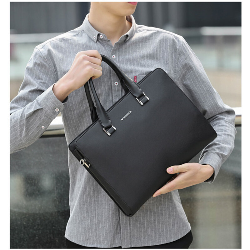 Executive Briefcase For Men PVC Handbag Computer Office Shoulder Business Tote Commuting 14 Inch Laptop Casual Side Bag Husband