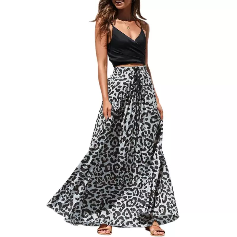 Женская модная длинная Плиссированная юбка в европейском стиле, Женская юбка с леопардовым принтом