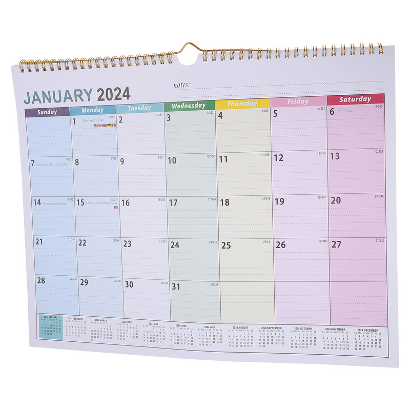 Calendário de Parede Pendurada para Casa e Escritório, Calendários Noting, Mesa Calendário, Papel Anual, 2024