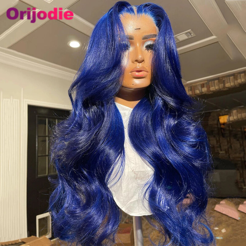 شعر مستعار أزرق ياقوتي ، شعر مستعار تل من الدانتيل الشفاف ، مموج للجسم ، أزرق غامق ، منتوف مسبقًا ، كثافة عالية ، 13 × 6 ، شبيكة ، أمامية