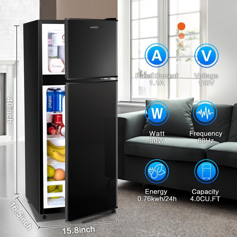 2023 новый компактный холодильник, 4,0 куб. Футов, 2-дверный мини-холодильник с морозильной камерой