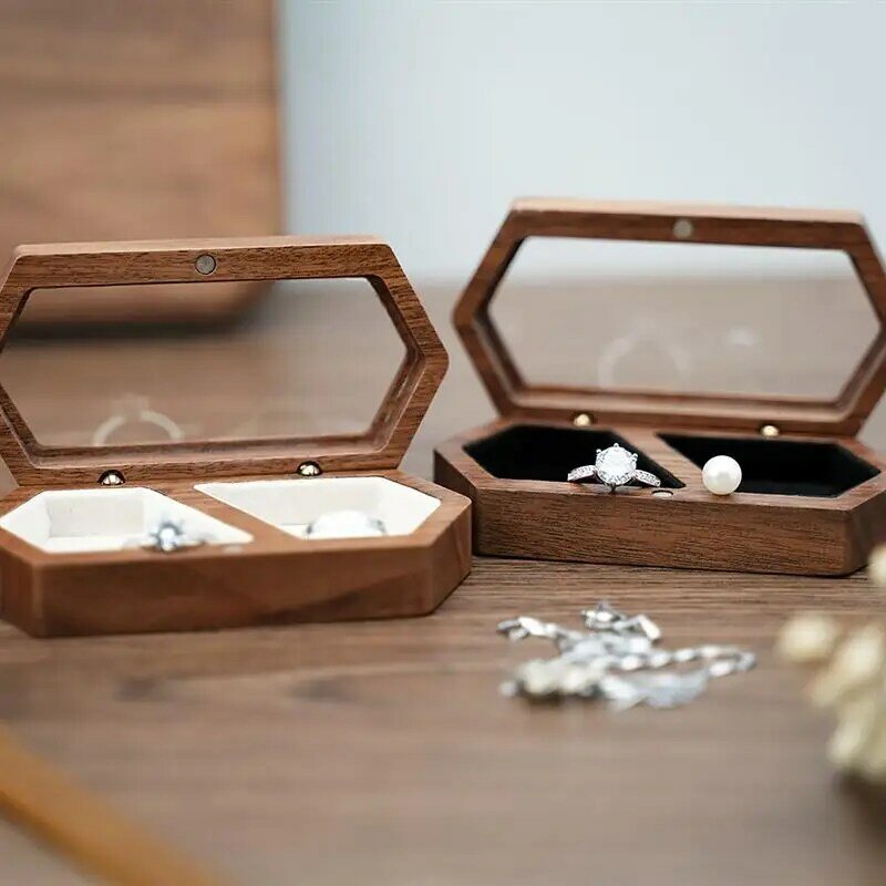여아용 반지 상자, 약혼 결혼 반지, 결혼 프로포즈 반지, 소박한 결혼 선물, 호두나무, 보석 보관