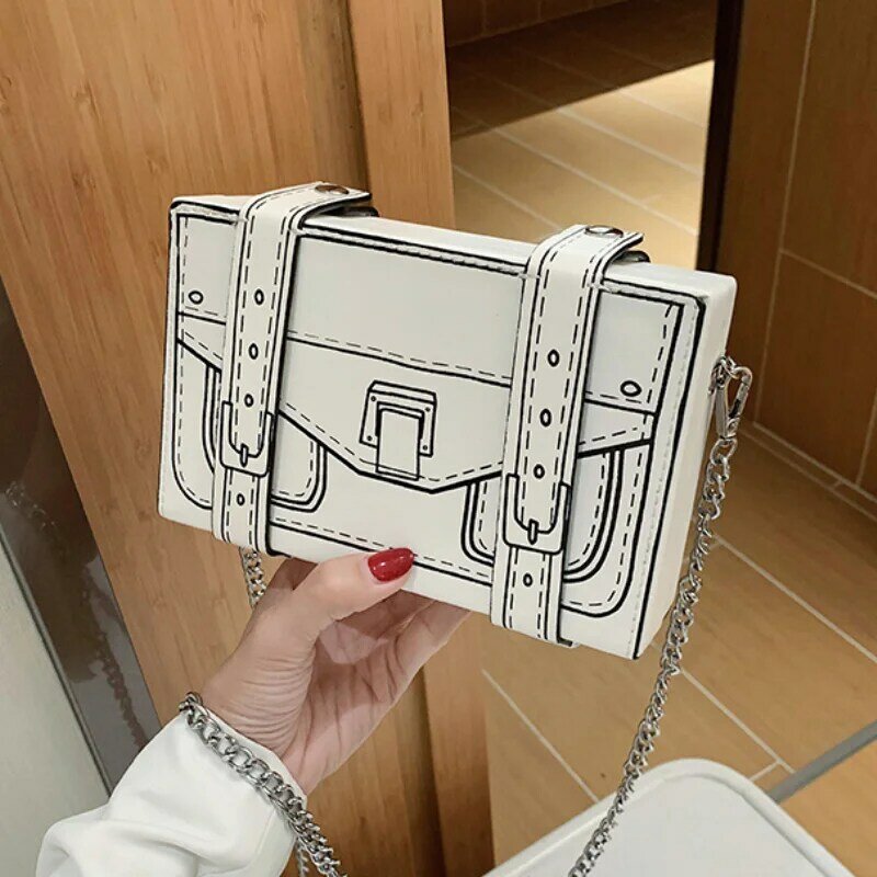 Comic Box Square Bags for Women High Quality Leather Crossbody Bag Fashion Personality Trend Unique Ins Small Shoulder Bag Woman