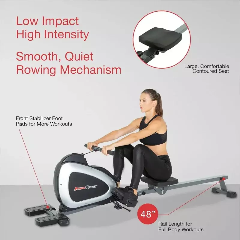 Fitness Reality Magnetic Rowing Machine with Bluetooth Workout Tracking Built-In, Additional Full Body Extended Exercises, App C