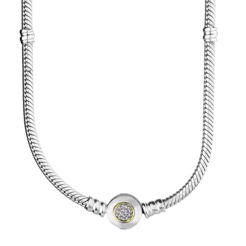 Nieuwe 925 Sterling Zilver Sparkling Pave Hart Poëtische Blooms Sluiting Snake Chain Ketting Voor Populaire Bead Charm Sieraden