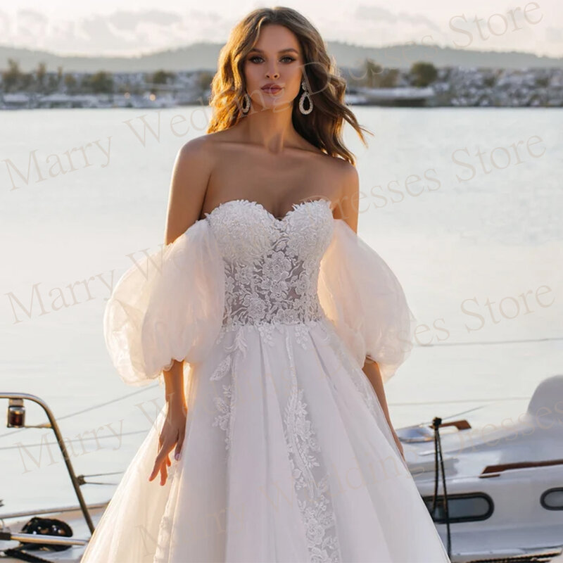 Gaun pernikahan wanita manis garis A 2024 gaun pengantin applique berenda gaun pengantin gaun tanpa punggung putri Tulle Vestido De Noiva