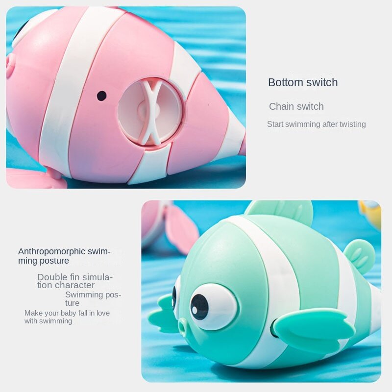 Baby Bath Toys Cute Swimming Fish Cartoon Animal Floating Wind Up Toys Water Game Classic Clockwork Toys For Toddlers
