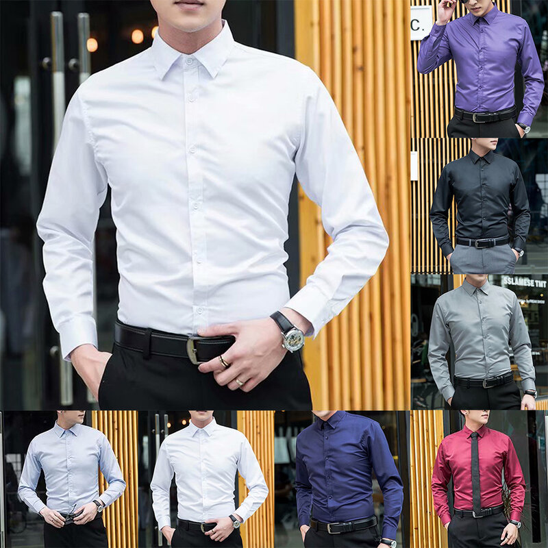 Formelle Geschäfts hemden für Männer Büro blusen einfarbige langärmlige schlanke lässige Party hemd oberteile klassische Kleidung männliche Kleidung