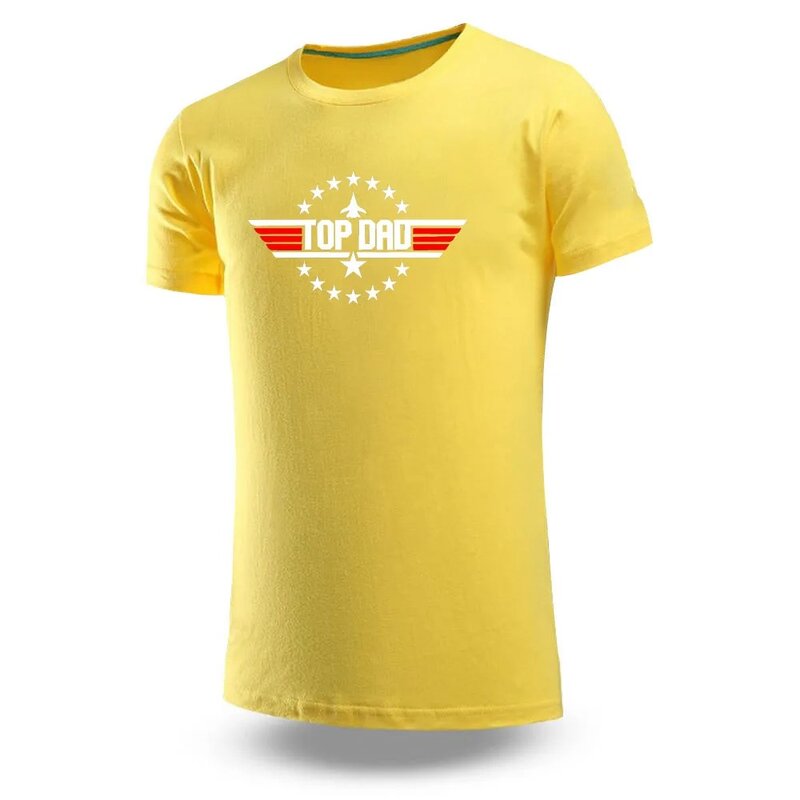 TOP DAD TOP GUN Movie Men Brand Summer Zwykła koszulka z krótkim rękawem Bawełniana koszulka z nadrukiem w jednolitym kolorze Modne topy Streetwear
