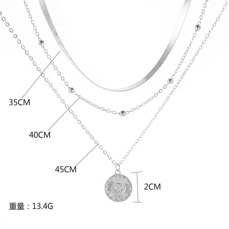 925 Sterling Silver Three-Layer Round Necklace for Women Simple Snake Chain Charm Ball Chain Party Gift Women's ExquisiteJewelry