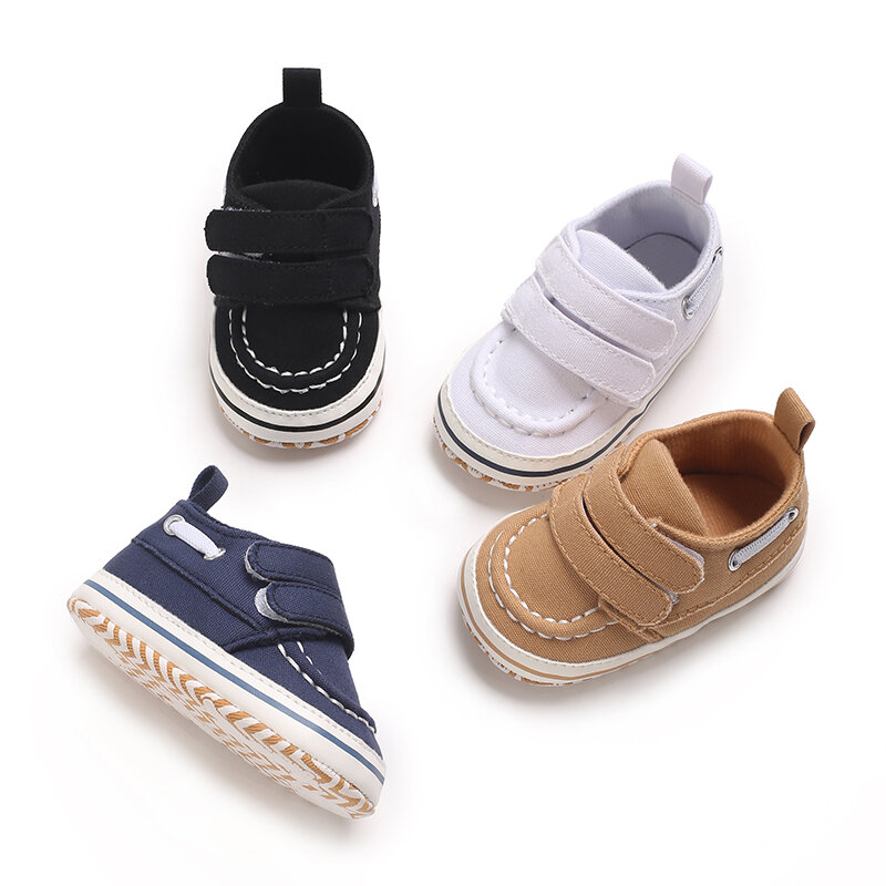 Sapatos brancos simples e versáteis para bebês, sola macia, lona casual, pequeno, novo, 0-18 meses