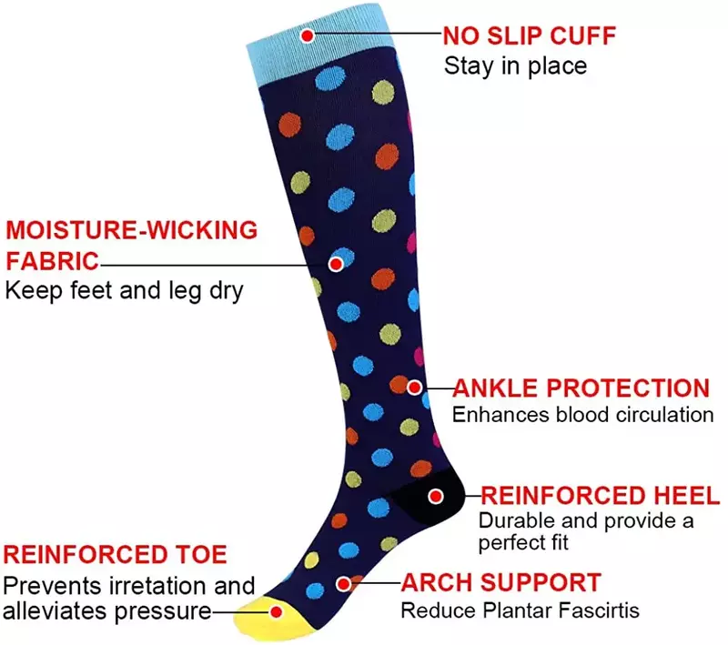 Чулки компрессионные для мужчин и женщин, спортивные носки Funnycute для бега, для диабетиков, варикозного расширения вен, бега