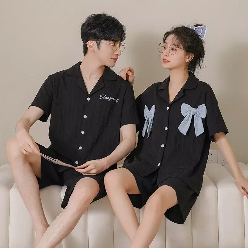 Couple Pajamas, Women's Summer Short Sleeved Shorts, Cardigan Set, Simple and Loose, Men's Home Clothing, Can Be Worn Externally