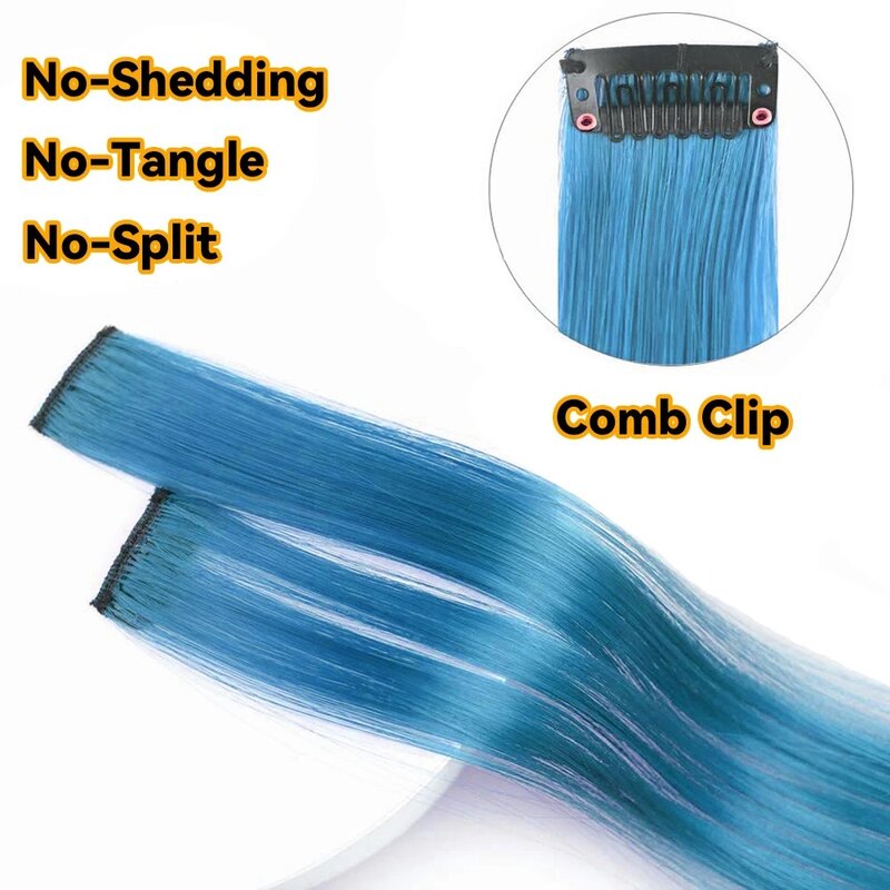 LANSA-extensiones de cabello sintético con Clips para mujer, cabello liso resistente al calor, Color negro, 8 g/unidad