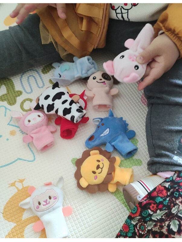 Kindergarten Story Teaching Aids para crianças, bonecas de pelúcia animal, fantoches de bebê, brinquedos boneca, fantoche de mão