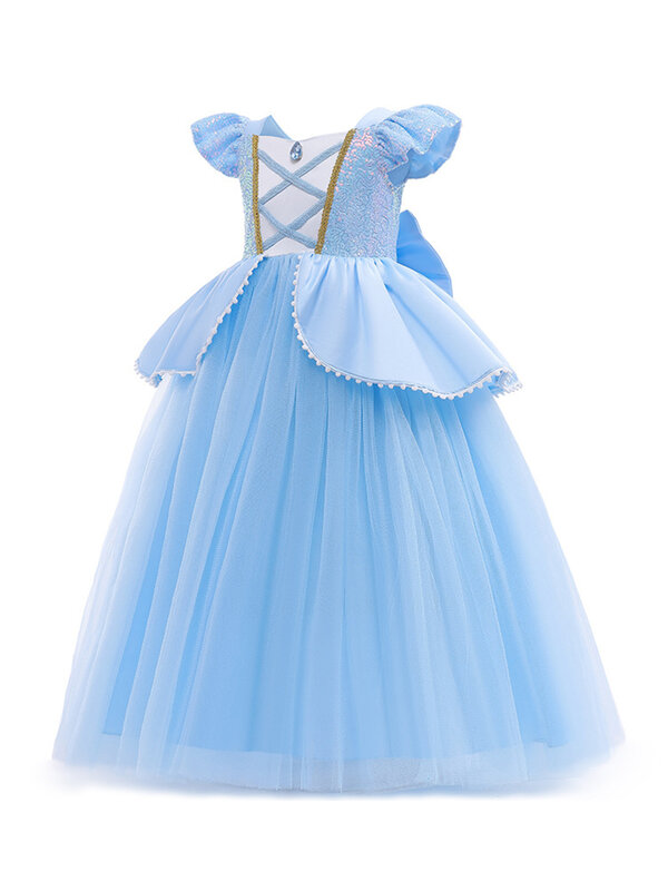 Vestido de Princesa Cinderela Feminina, Fantasia de Halloween, Bola de Carnaval, Malha de Luxo, Cosplay Dress Up, 2-10 Anos