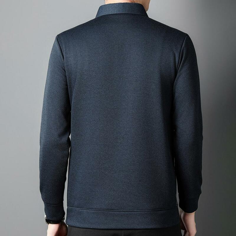 Suéter falso de dos piezas para hombre, jersey con solapa y estampado de rombos, ajustado, de punto, de felpa, para Otoño e Invierno
