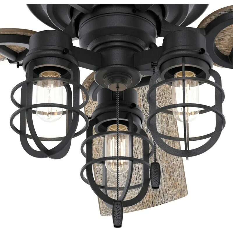 Starklake Indoor ou Outdoor Teto Fan Company, 3 Lâmpadas LED Edison, Pull Chain Control, rústico, 50409, 52"
