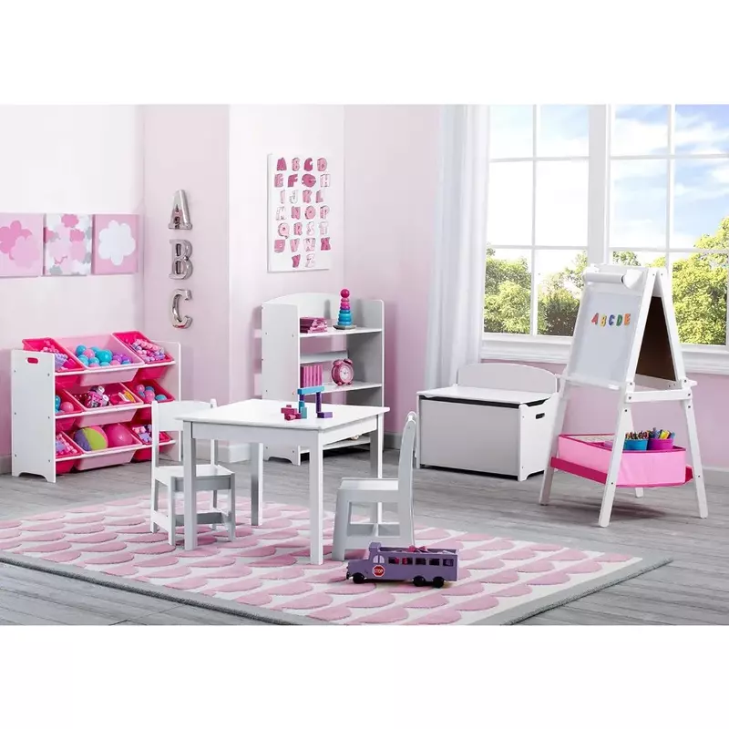 Mesa branca com cadeira e mesa para crianças, frete grátis Kid Desk, Girl Dog Fence Cradles Toys, 3 Piece Set