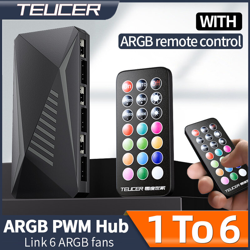 TEUCER-LP-6P جهاز التحكم عن بعد ARGB ، فاصل 6 طريقة ، 4Pin PWM ، مروحة التبريد ، محور للكمبيوتر ، علبة جهاز الكمبيوتر ، المبرد الشاسيه ، SATA امدادات الطاقة