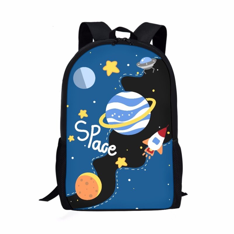 Cartoon Space Astrköts Pattern Print Students School Bag, PleBag for Boys and Girls, Teenager 03, Casual Backpack, Travel Rucksacks