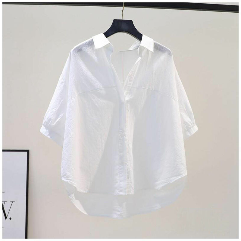 Chemise à manches courtes en pur coton pour femme, haut amincissant, design paresseux, réduction de l'âge, nouvelle version coréenne, été, 100%, 2024