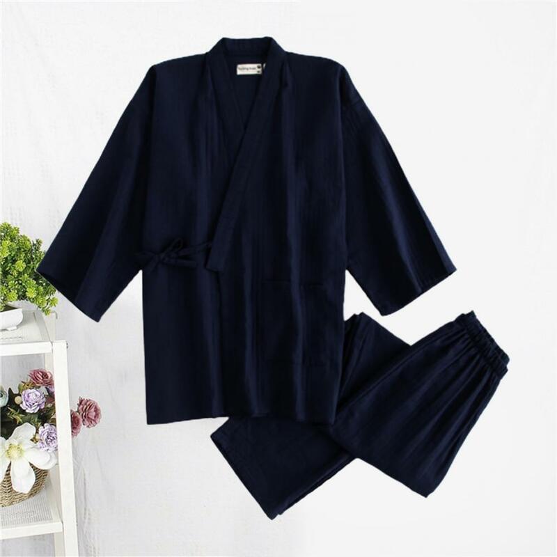 Kimono Pajamas Double Gauze Comfortable Kimono Robes Double Gauze Kimono Nightwear Japanese Style Drawstring Bath Robes Lounge