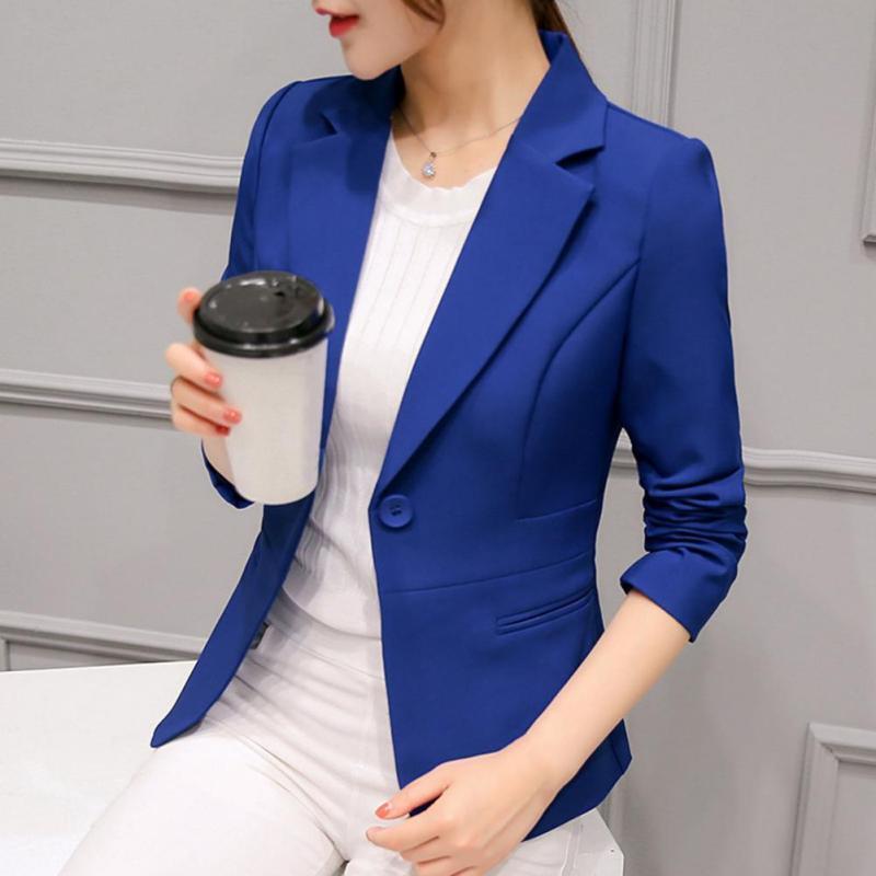 Elegant Office Lady Blazer Solid Color One Button Autumn Turndown Collar Pockets Female Suits Coat Women's Clothing Streetwear
