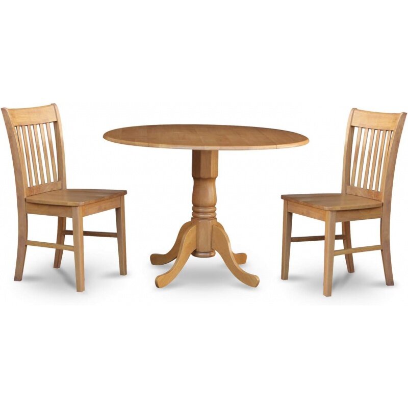 East West Furniture Dublin 3 Piece Modern Set Contains a Round Wooden Table with Dropleaf and 2 Dining Chairs, 42x42 Inch, DLNO3