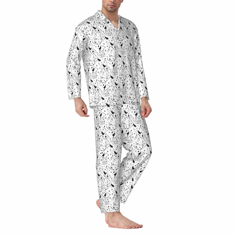 Dalmatian Print Pajamas Mens Cute Cartoon Animal Comfortable Leisure Sleepwear Spring 2 Piece Aesthetic Oversize Pajamas Set