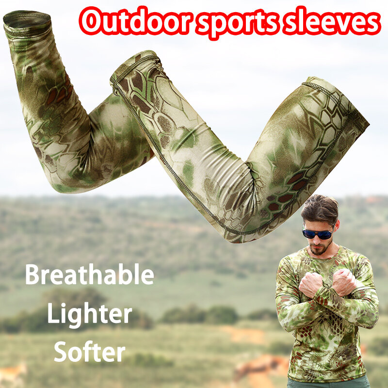 Verão braço tático mangas camuflagem de pesca compressão elástica uv proteção solar caminhada motocicleta python para combate t-shirts