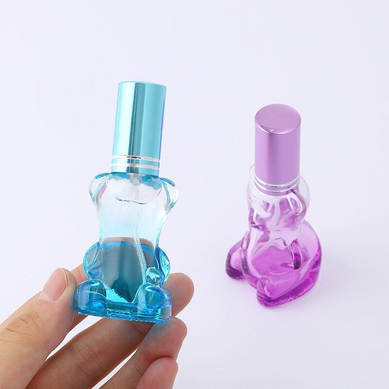 Botella de Perfume de vidrio en forma de oso, pulverizador de aroma recargable portátil, contenedor de cosméticos vacío, muestra pequeña, 10/15ml