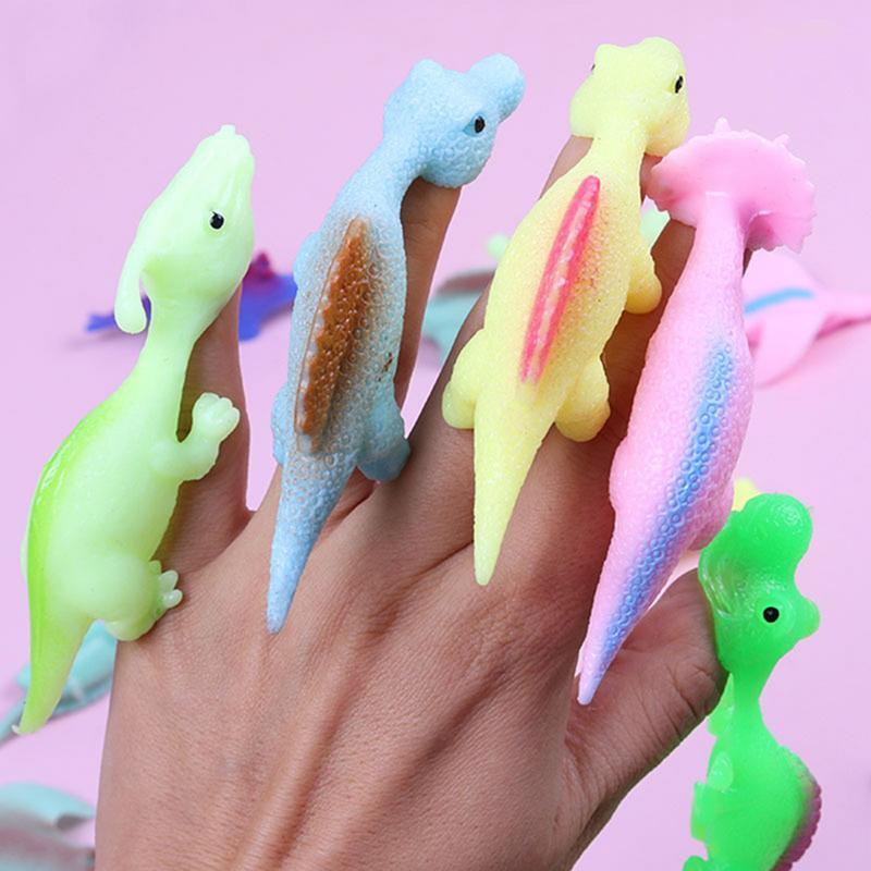 Brinquedos pegajosos do dedo do dinossauro, Animais pegajosos de borracha, Slingshot minúsculo, Vintage Lovely Classroom Exchange