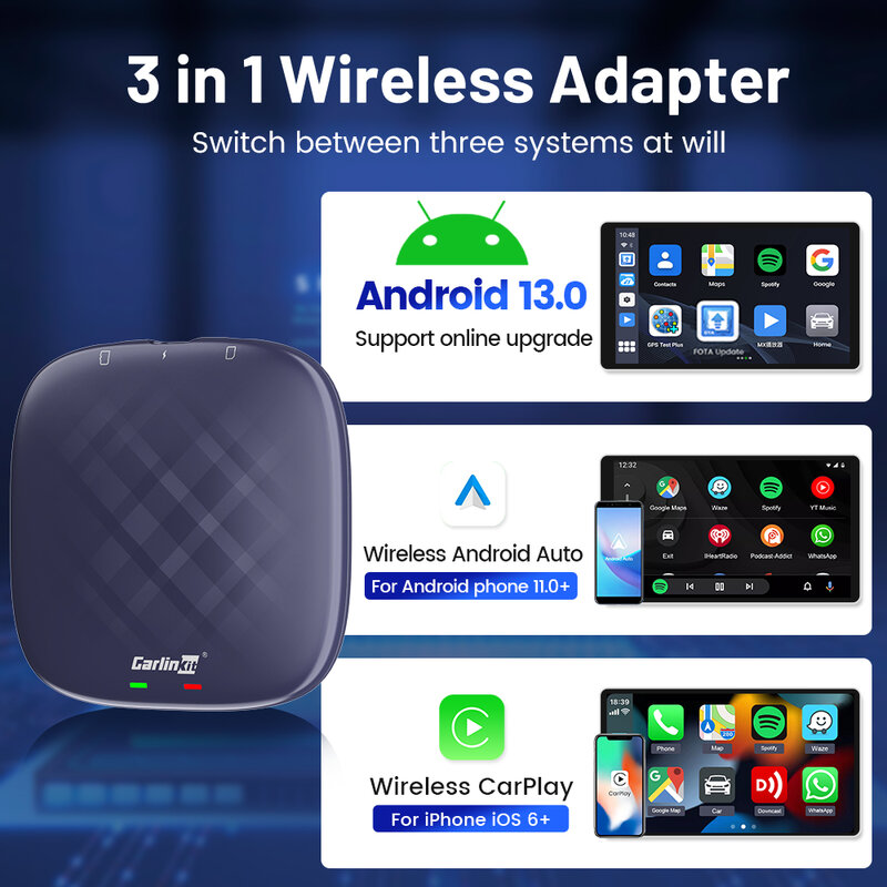 Carlinkit-Dispositivo de TV inteligente CarPlay, decodificador con Android 13, 8 + 128GB, QCM, 8 núcleos, 665, 6125, inalámbrico, CarPlay, Android Auto, para Youtube, Netflix, 4G, LTE