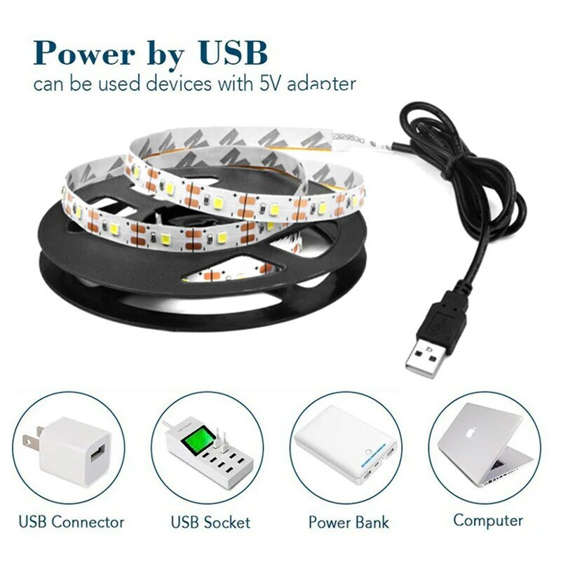 Bande lumineuse LED néon USB intelligente, bande lumineuse, fond de télévision, blanc chaud, 5m