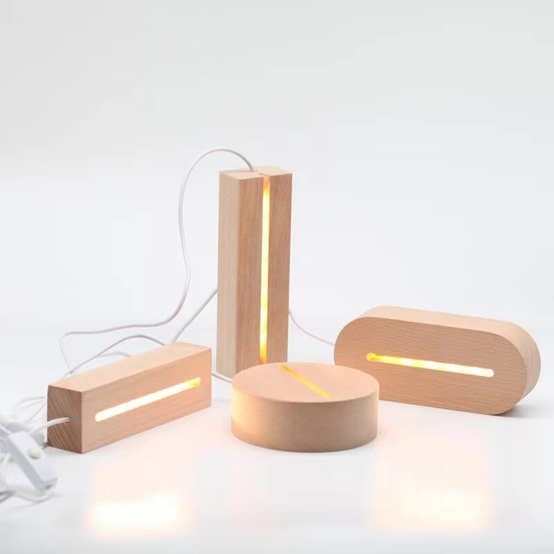 Lámpara USB de madera de haya, Base Led, pantalla acrílica, soporte de madera con luces Led para mesita de noche de resina de plexiglás personalizada, luz nocturna 3D DIY