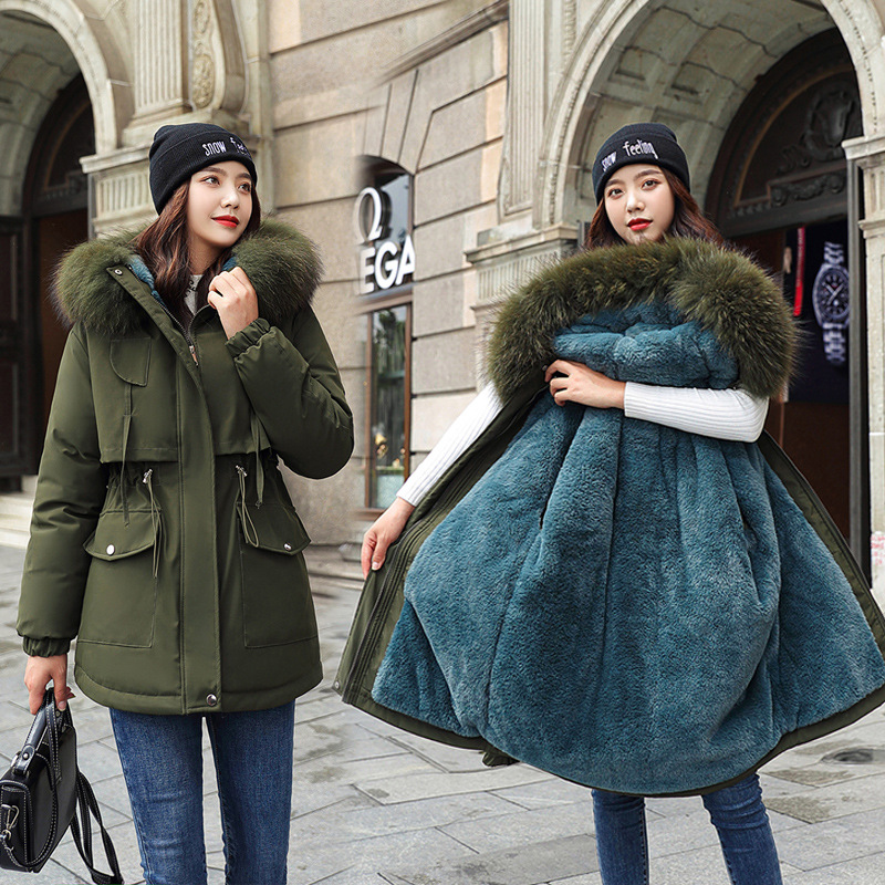 Damska zagęszczona luźna kurtka zimowa damska ciepła długa wyściełana ubrania duże rozmiary damskie wyściełane ubrania 2022 jesienno-zimowa nowość
