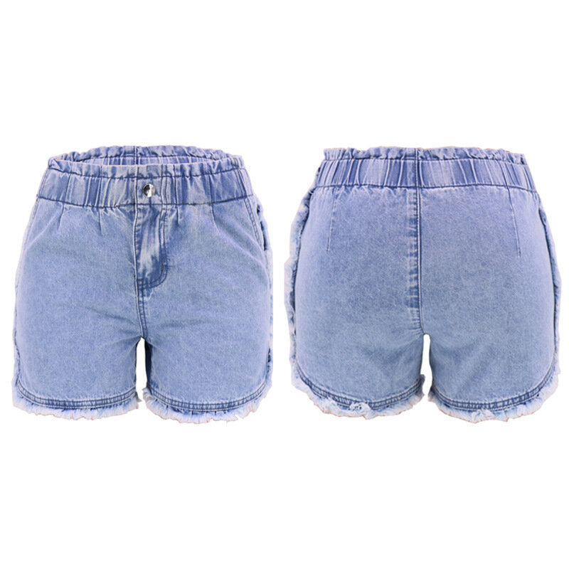 Pantalones cortos vaqueros para hombre, Shorts de cintura alta, Color claro y lavado al agua, 2024