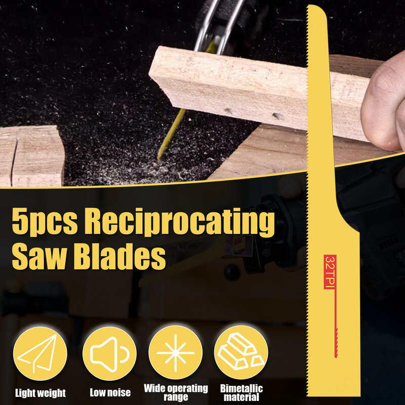 5Pc Reciprocating Saw Blade Kit 32T Bimetal Air Body Saw Blade Replacement Lightweight Air Saw Blade Tool Wood Cutting Saw Blade