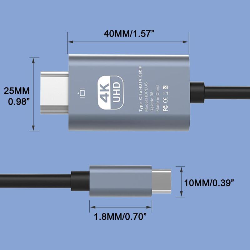 Cabo de Projeção HDMI para Macbook Pro Air Samsung Lenovo Thinkpad, Vídeo 3D Ultra Clear, Cabo Tipo C para HDMI, 4K