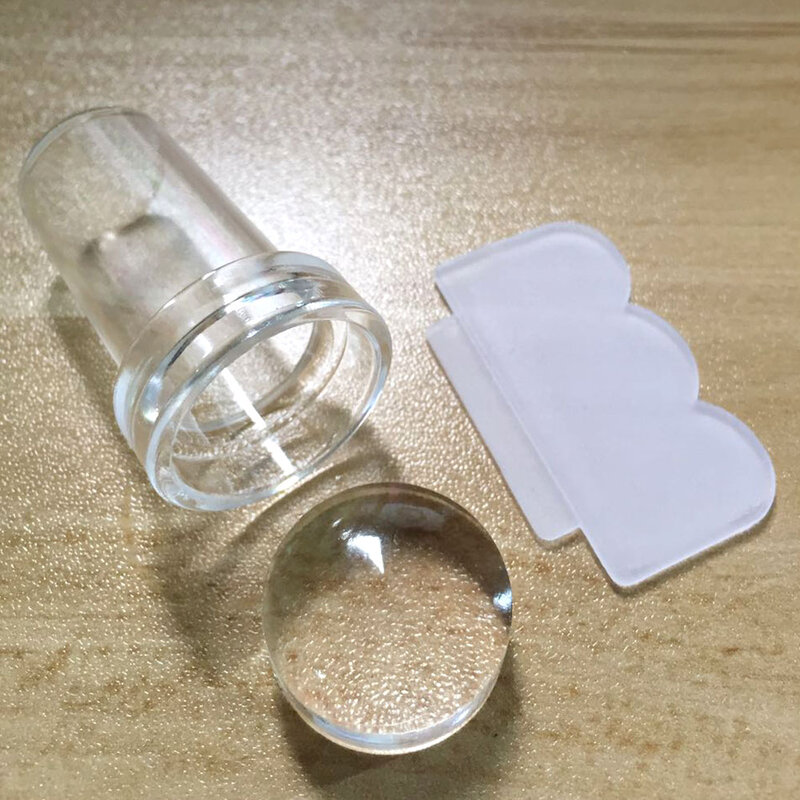 1 buah Kit cap seni kuku silikon transparan desain Perancis untuk manikur piring cap segel Polandia dua sisi alat cap pengikis