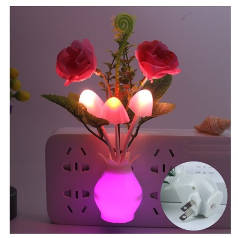Luce notturna a LED da 0.5W con sensore automatico lampada Plug-In a fungo fiore rosa a risparmio energetico per camera da letto bagno soggiorno cucina